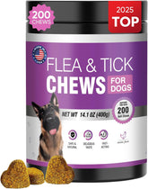 Dog Flea and Tick Treatment Chewable 200 Treatment Chews Natural Soft Chew Fleas Ticks Treatment Dog Oral Chewables Support Supplement Breeds and Ages Dogs Chicken Flavor