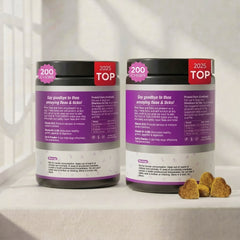 2-Pack | Meet TTLXR Flea & Tick Bites: A Wholesome, Effective, and Yummy Way to Help Eliminate and Repel Fleas, Ticks, and Their Eggs While Supporting Skin Health.