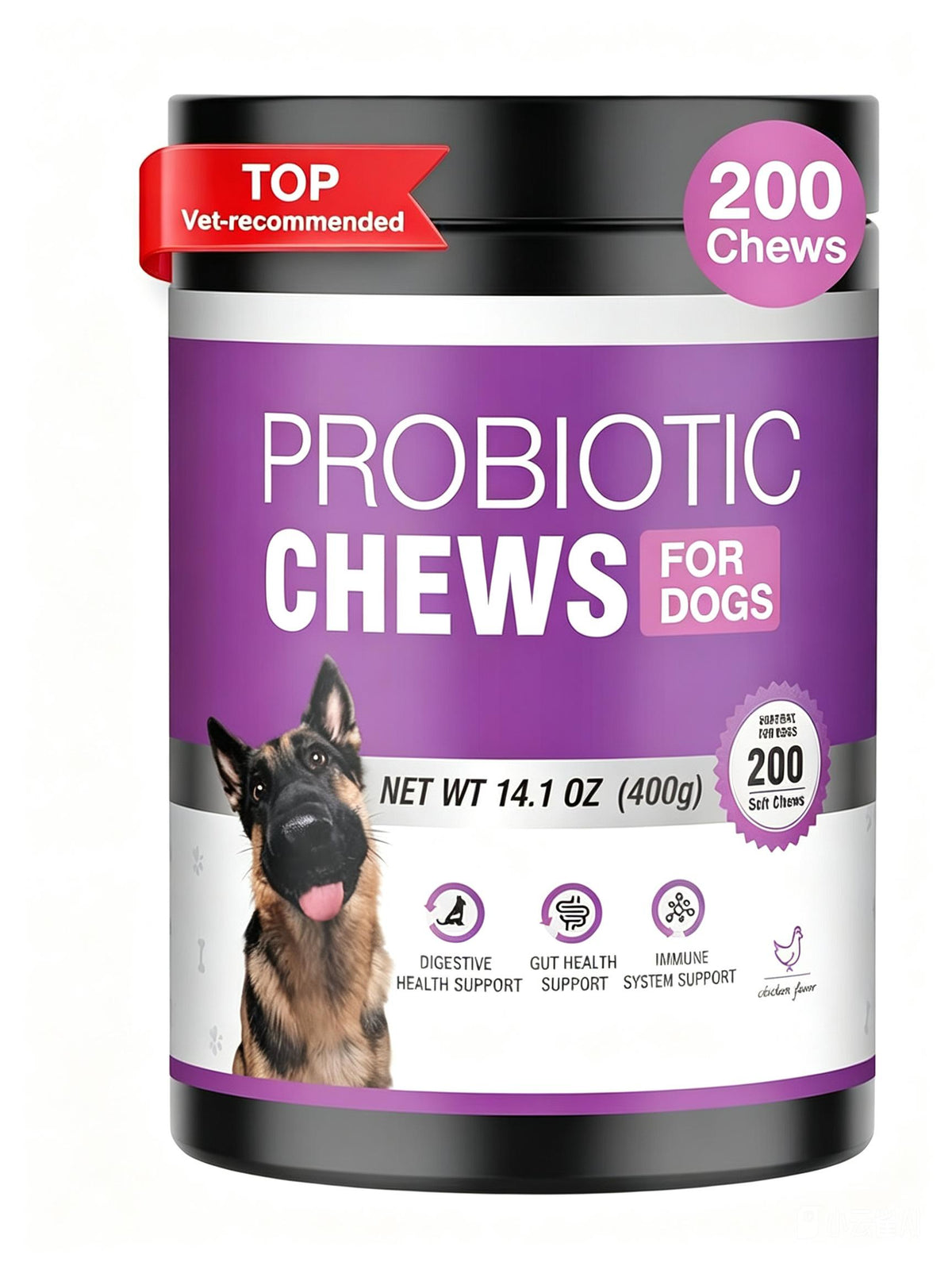 TTLXR Dog Probiotic Soft Chewables - Chicken Flavor Canine Nutritional Supplement with 6 Probiotics, Gut Support, Immune Booster, Digestive Remedy for Seasonal Allergies, Fur & Skin Care (Single Item, No Extra Add-Ons)