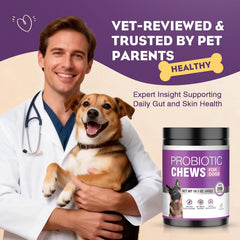 TTLXR Dog Probiotic Soft Chewables - Chicken Flavor Canine Nutritional Supplement with 6 Probiotics, Gut Support, Immune Booster, Digestive Remedy for Seasonal Allergies, Fur & Skin Care (Single Item, No Extra Add-Ons)